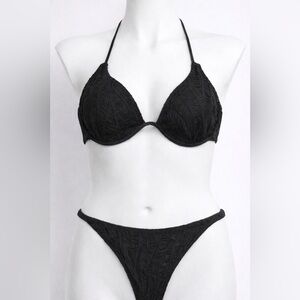 Bikini noir texturé 2 pièces – Neuf – Taille L (fait M)
